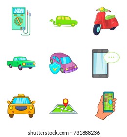 City taxi service icons set. Cartoon set of 9 city taxi service vector icons for web isolated on white background