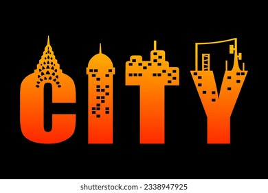 City text effect with building vector design. svg