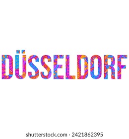 Düsseldorf city text filled with creative doodle pattern. Decorative vector text