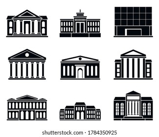 City theater museum icons set. Simple set of city theater museum vector icons for web design on white background