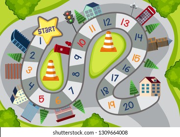 City theme board game template illustration
