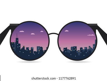 City Through  Sunglasses Sunset Building Vector Illustration