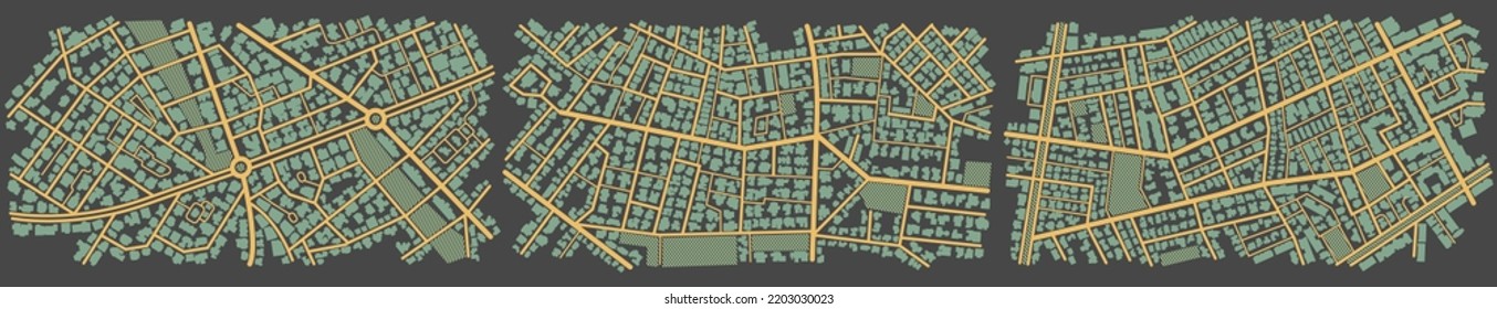 City top view. View from above the map buildings. Map navigation to own house. Top view. Abstract background. Cute simple design. Vector illustration isolated on white.