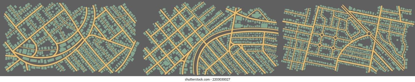 Vista superior de la ciudad. Vista desde arriba de los edificios del mapa. Mapa la navegación a casa propia. Vista superior. Antecedentes abstractos. Un diseño simple y bonito. Ilustración vectorial aislada en blanco.