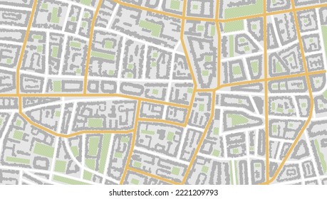 City top view. View from above the map buildings. Gps map navigation to own house. Detailed view of city. Decorative graphic tourist map. Abstract transportation background. Vector, illustration.