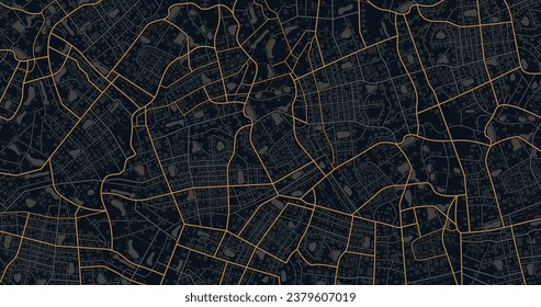 Vista superior de la ciudad. Vista desde arriba de los edificios del mapa. Vista desde arriba de los edificios del mapa. Vista detallada de la ciudad. Mapa turístico gráfico decorativo. Resumen de los antecedentes del transporte. Vector, ilustración.