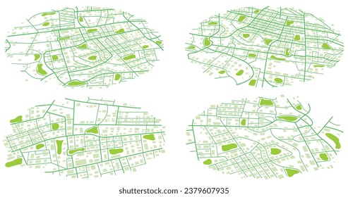 Vista superior de la ciudad. Ver desde arriba el mapa para el panel de seguimiento de ubicación. Mapa abstracto de la ciudad, fondo. Vista superior, vista desde arriba. Plan de distrito ficticio. Edificios residenciales de barrio. Vector,