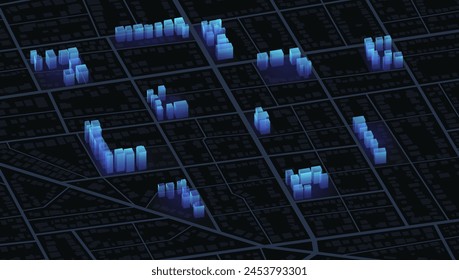 Vista superior de la ciudad. Vista desde arriba de los edificios del mapa. Vista detallada de la ciudad. Mapa turístico gráfico decorativo. Abstractas trasfondo de transporte. Vector