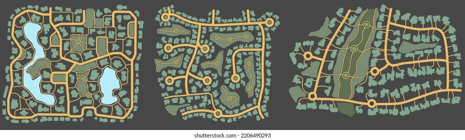 City top view. Abstract background. Map navigation to own house. navigator. View from above the map buildings. Quarter residential buildings. Top view. Cute simple design. Flat style, Vector