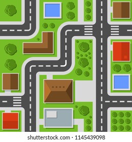 City Top View. Town Map Seamless Pattern. Vector