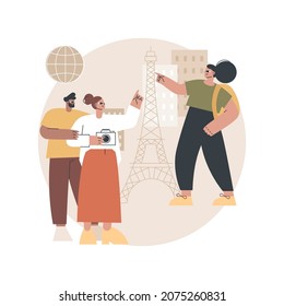 City tour abstract concept vector illustration. City tourist excursion group, modern urban tourism, sightseeing with guide, double decker bus, vacation, old town, taking photos abstract metaphor.