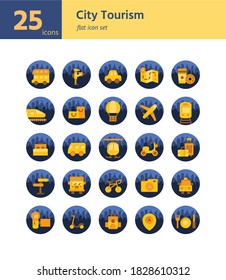 City Tourism flat icon set. Vector and Illustration.
