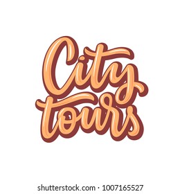 City tours calligraphy logo. City biking / walking tours title for travel agency guides. 3d text vector illustration.