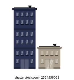 City tower block building set. Vector flat style illustration of silhouettes of multi-storey buildings on a white background.