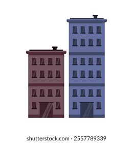 City tower block building set. Vector flat style illustration of silhouettes of multi-storey buildings on a white background.