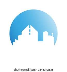 city tower building in blue circle background