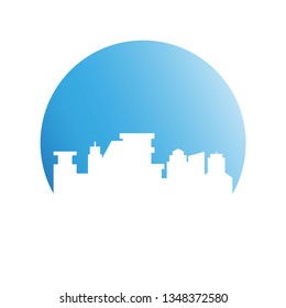 city tower building in blue circle background