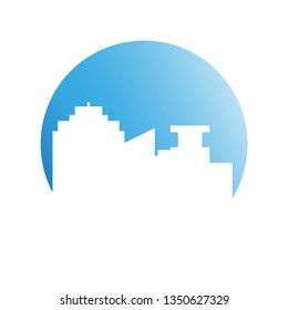 city tower building in blue circle background