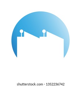 city tower building in blue circle button