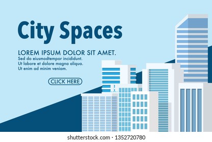 City tower building on the blue wallpaper with copy space on the sky for text 