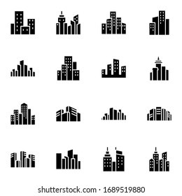 City, town, building icon set. Simple downtown, skyscraper, metropolis solid icon sign concept. vector illustration. 