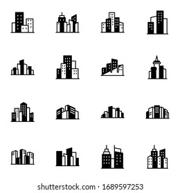 City, town, building icon set. Simple downtown, skyscraper, metropolis solid line icon sign concept. vector illustration. 