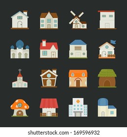 City and town buildings icons , flat design , eps10 vector format