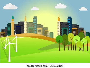 City town landscape background. Vector illustration