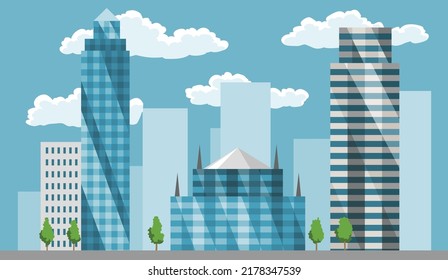 City town lanscape concept, buildings background. Vector city silhouette. Modern urban landscape. High building with windows. Isolated color flat vector design