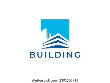 city town logo design, building linear style concept element symbol vector illustration.