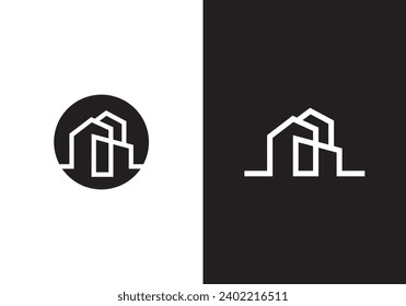 city town logo design, building linear style concept element symbol