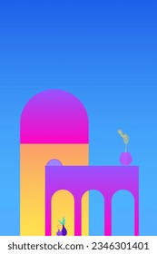City Town Old Architecture City Builbing Bold Gradient Texture Town Street Element Symbol Retro Nostalgic Poster Print Bright Bold Neon Colors City Building Template