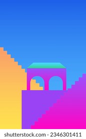 City Town Old Architecture City Builbing Bold Gradient Texture Town Street Element Symbol Retro Nostalgic Poster Print Bright Bold Neon Colors City Building Template
