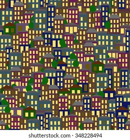 City, town. Seamless background, pattern.