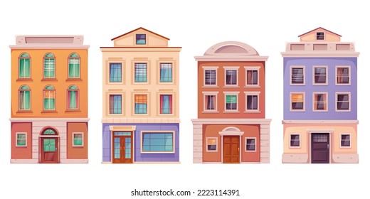 City town street buildings house facade abstract design element concept illustration