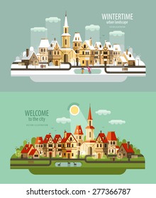 city, town vector logo design template. house, building or village icon.