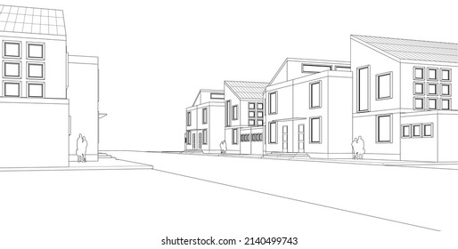 city townhouse architectural project sketch 3d illustration