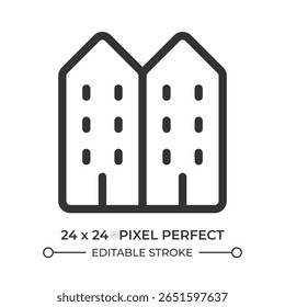 Ícone de interface do usuário de linha de cidade. Prédio de condomínio. Arquitetura urbana, condomínio. Bairro, apartamentos. Símbolo de contorno de vetor isolado. Elemento linear da interface do usuário do Webdesign, pixel perfect