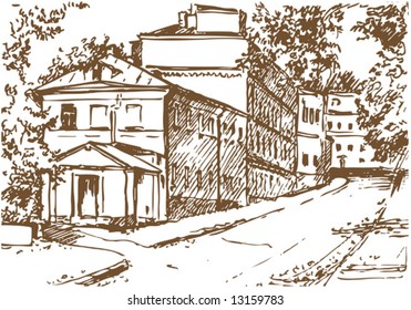 City. Trace of  freehand drawing