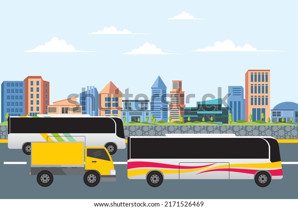 City traffic. Illustration urban
traffic. Urban illustration with tall buildings and
traffic