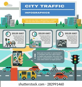 City traffic infographics set with cars gps map symbols vector illustration