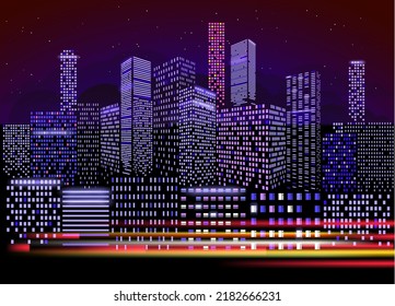 City traffic at night illumination. Modern city life concept