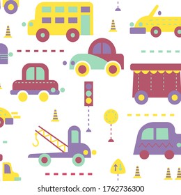 City traffic seamless pattern for kids. Kids decoration home series.