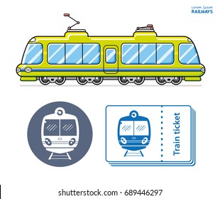City train or electric multiple unit vector isolated, subway sign, tickets icon.