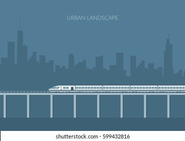 City Train Landscape. Vector illustration