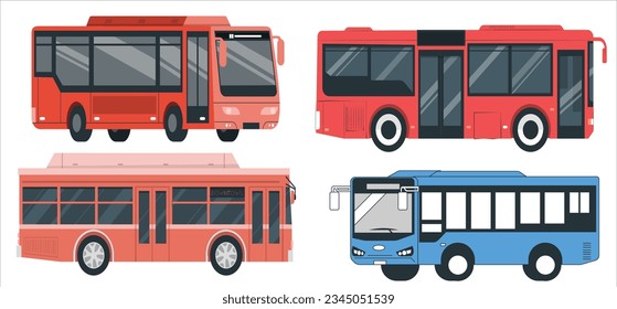 City transport cars. Urban car and city vehicles, City bus. Flat automobile vector set. Isolated public cars for first aid transportation. City and tourist buses in vector. bus. 2277