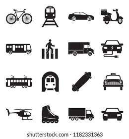 City Transport Icons. Black Flat Design. Vector Illustration. 