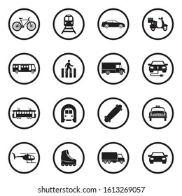 City Transport Icons. Black Flat Design In Circle. Vector Illustration.