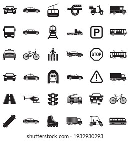 City Transport Icons. Black Flat Design. Vector Illustration.