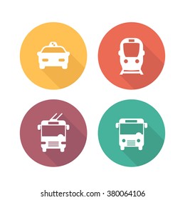 City transport icons, public transport pictograms, public transportation round flat icons, subway, taxi, bus, trolleybus symbols, 